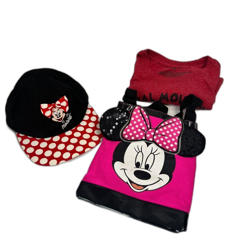 Disney LOT Minnie HAT Original Mouseketeer TSHIRT, Minnie CROSSBODY Bag